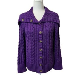 Elegant Purple Cable Knit Cardigan